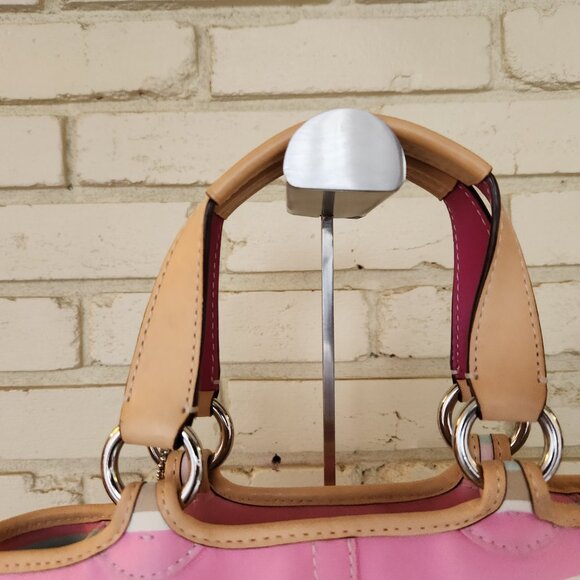 Coach Hampton Pastel Striped Shoulder Bag Satchel Purse - Picture 4 of 17
